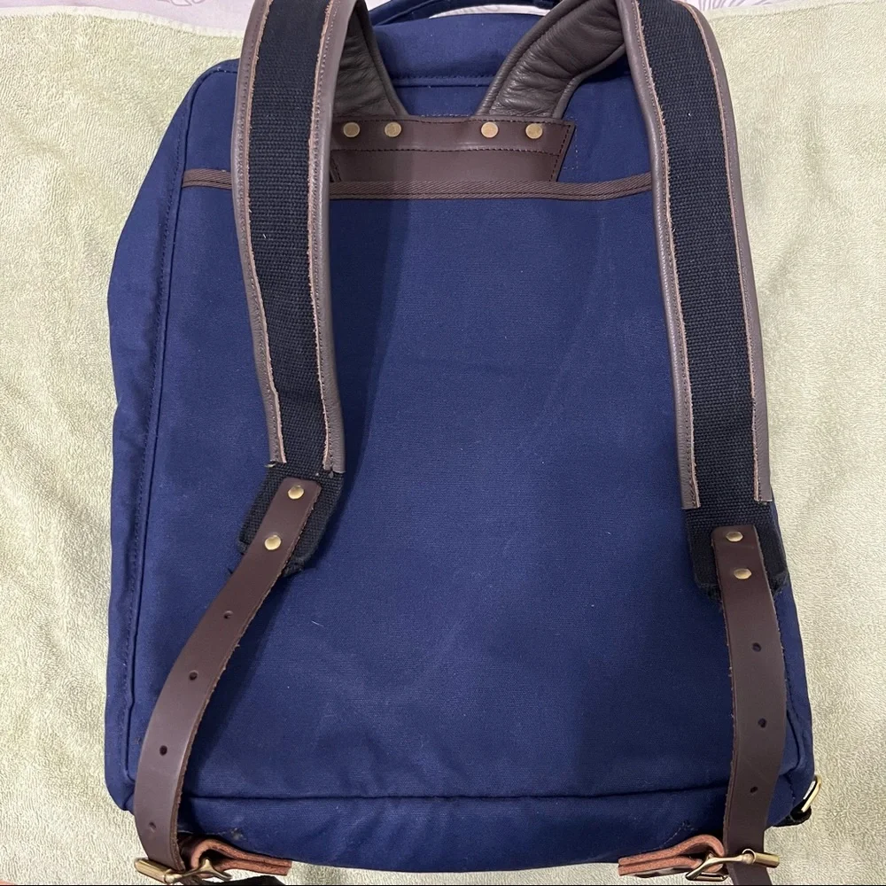 Rare Classic Navy Canvas Duffel Backpack with Real Leather Straps.